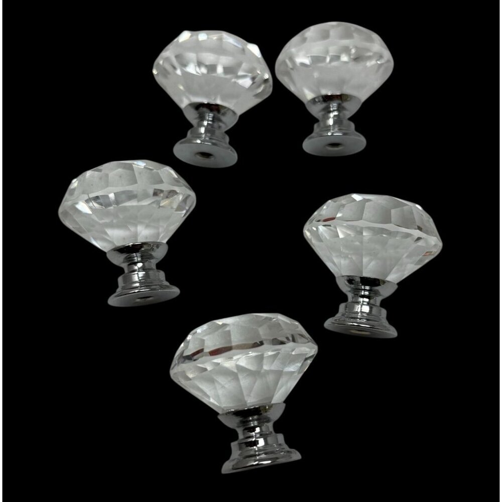 5 Crystal Diamond Drawer Knobs Door Pulls Retro Screws Furniture Flips Glam